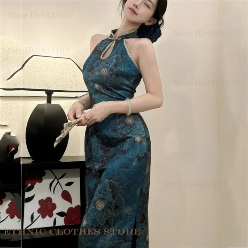 New Chinese Style Qipao Women Off Shoulder Cheongsams Sexy Improved Chinese Dress Long Female Vestidos Vintage Classic Dresses