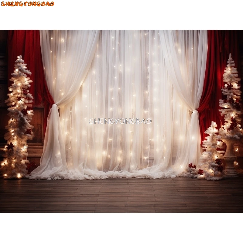 크리스마스 트리 선물 상자 사진 배경, 겨울 눈 장식, 나무 문짝 벽난로 방 배경 소품 WR-01