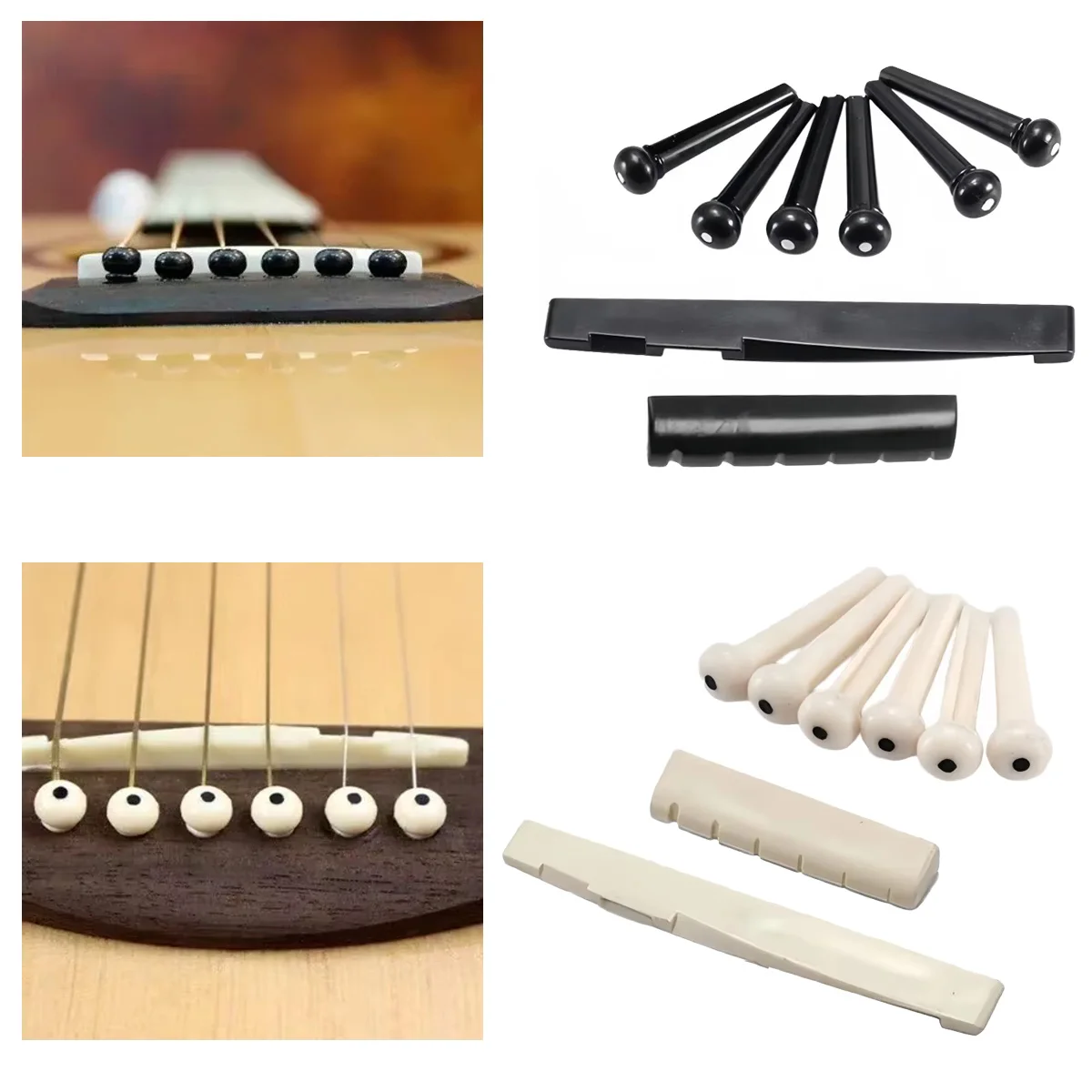 Miwayer 8 PCS Acoustic Guitar Bridge Set 6 String with ABS Plastic Bridge Pins Saddle And Nut Luthier Tools for Guitar Repair