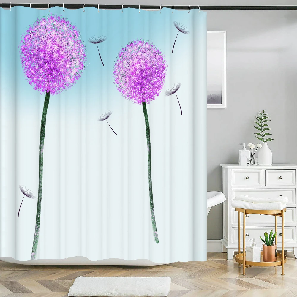 Bathroom Waterproof Shower Curtain Simple Leaf Dandelion Printed Curtain Home Decor Polyester Fabric Shower Curtain with Hook