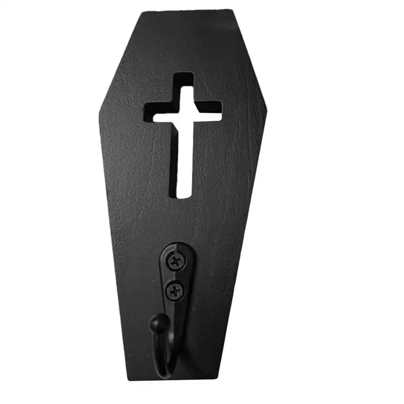 Coffin Hooks Rustic Black Wooden Hanger for Keys Spooky Gothic Decor for Wall Halloween Wooden Hanger for Keys Mugs Purse Towel