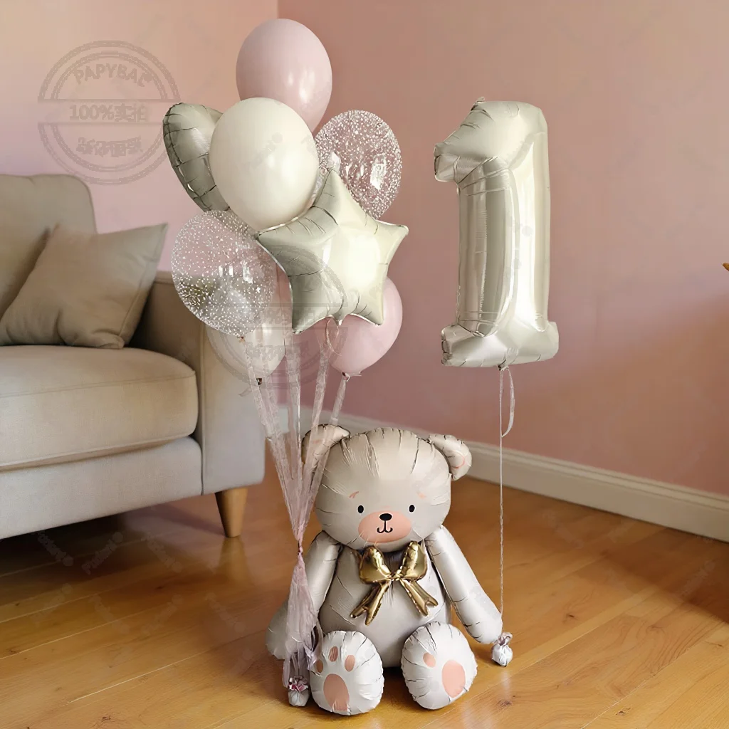 13 stücke Cartoon Sitzende Bär Ballon Creme Weiß Anzahl Geburtstag Ballon Set Fünfzackigen Stern Liebe Ballon Geburtstag Foto Prop