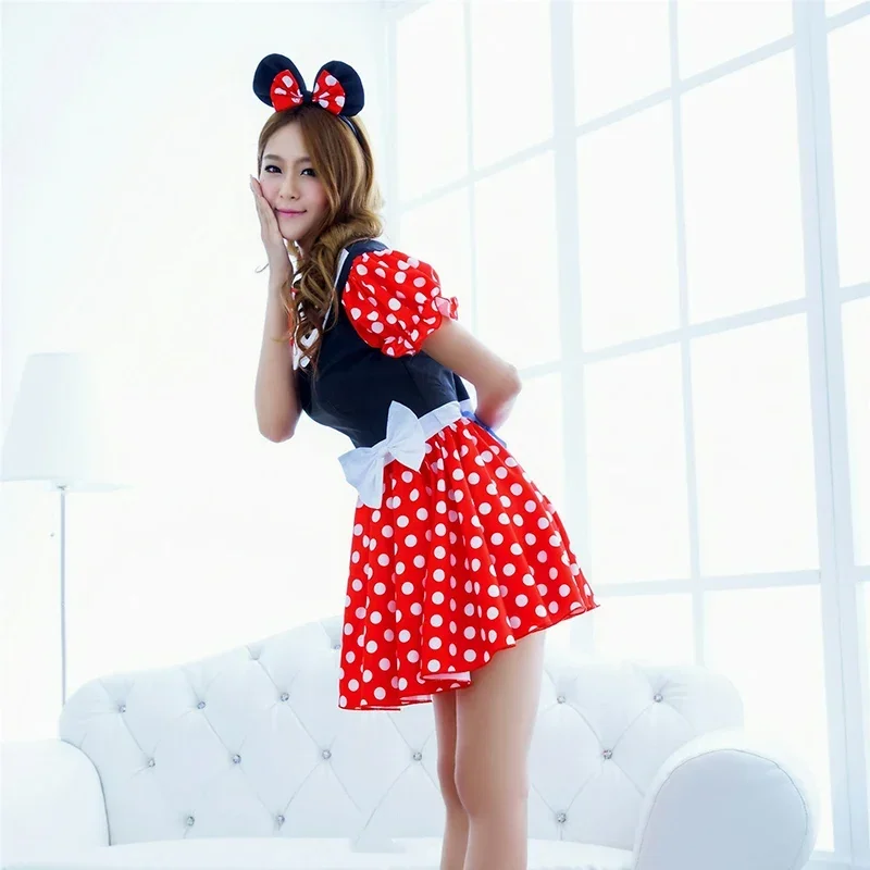 Vestido de Minnie Mouse para niñas, disfraz de Mickey y Minnie, conjunto de ropa de dibujos animados para adultos, diadema, Disfraces de Halloween de Cosplay