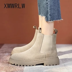 XMWRLW Women's Ankle Boots Genuine Leather Slip on Autumn Winter Ankle Boots For Women 2023 Autumn Winter Warm Plush Boot Shoes