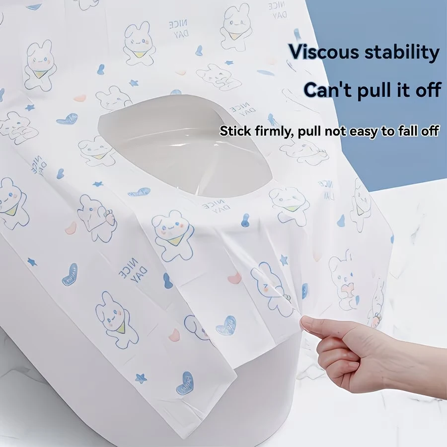 10-Pack Disposable Toilet Seat Covers, Extended and Widened Portable Toilet Pads, Cute Rabbit and Heart Patterns, Soft Coated Material, Suitable for Public Restrooms, Travel, and Airplane Use