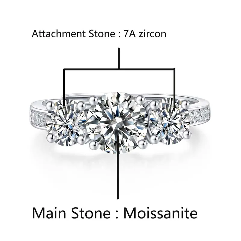 1 Carat/2 Carat D Color Moissanite Ring Adjustable Opening Wedding Band 100% 925 Sterling Silver Lab Diamond Bubble Fine Rings