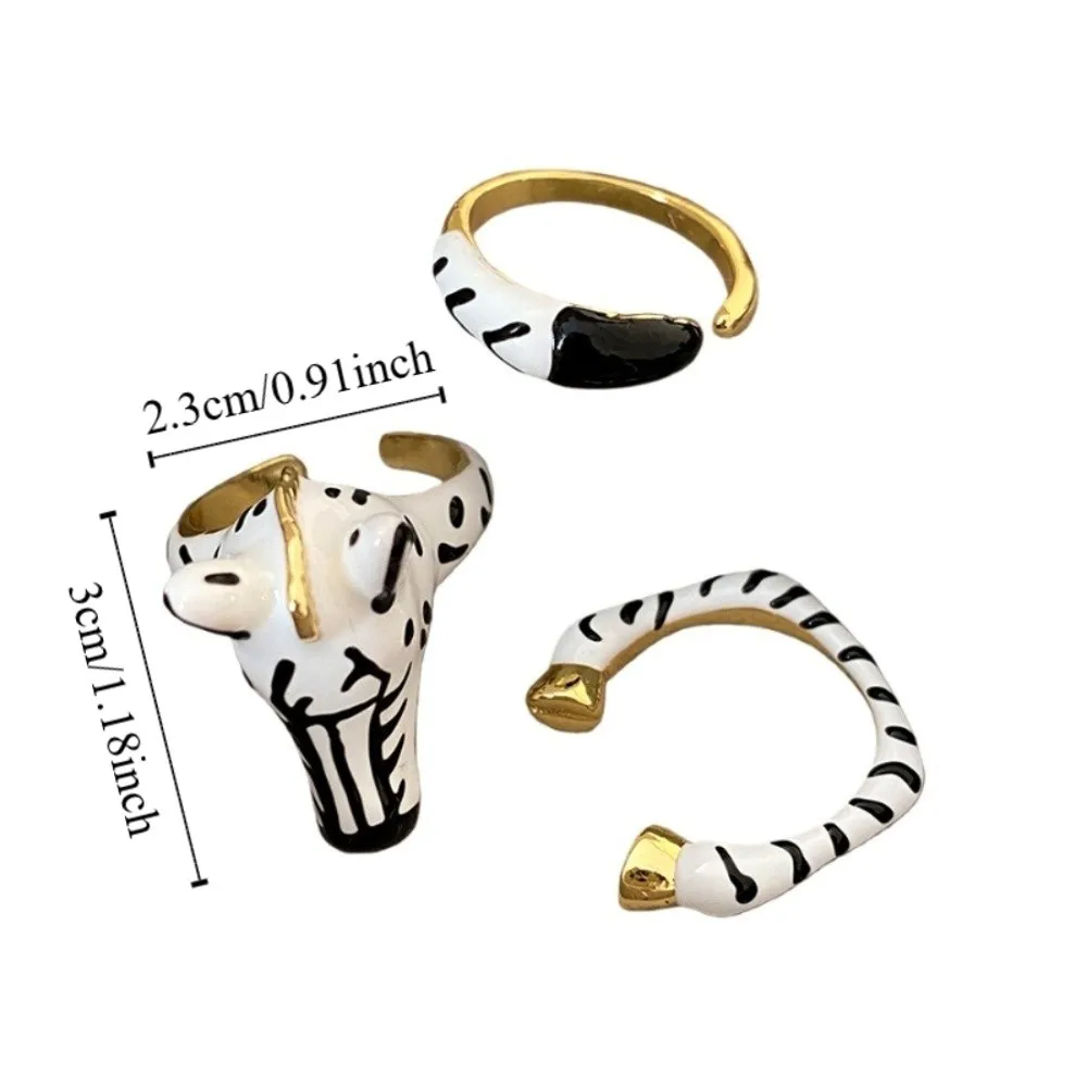 Jóias vintage animal cavalo anel conjunto pônei cavalo preto branco dos desenhos animados esmalte anel delicado na moda abertura anel de dedo meninas