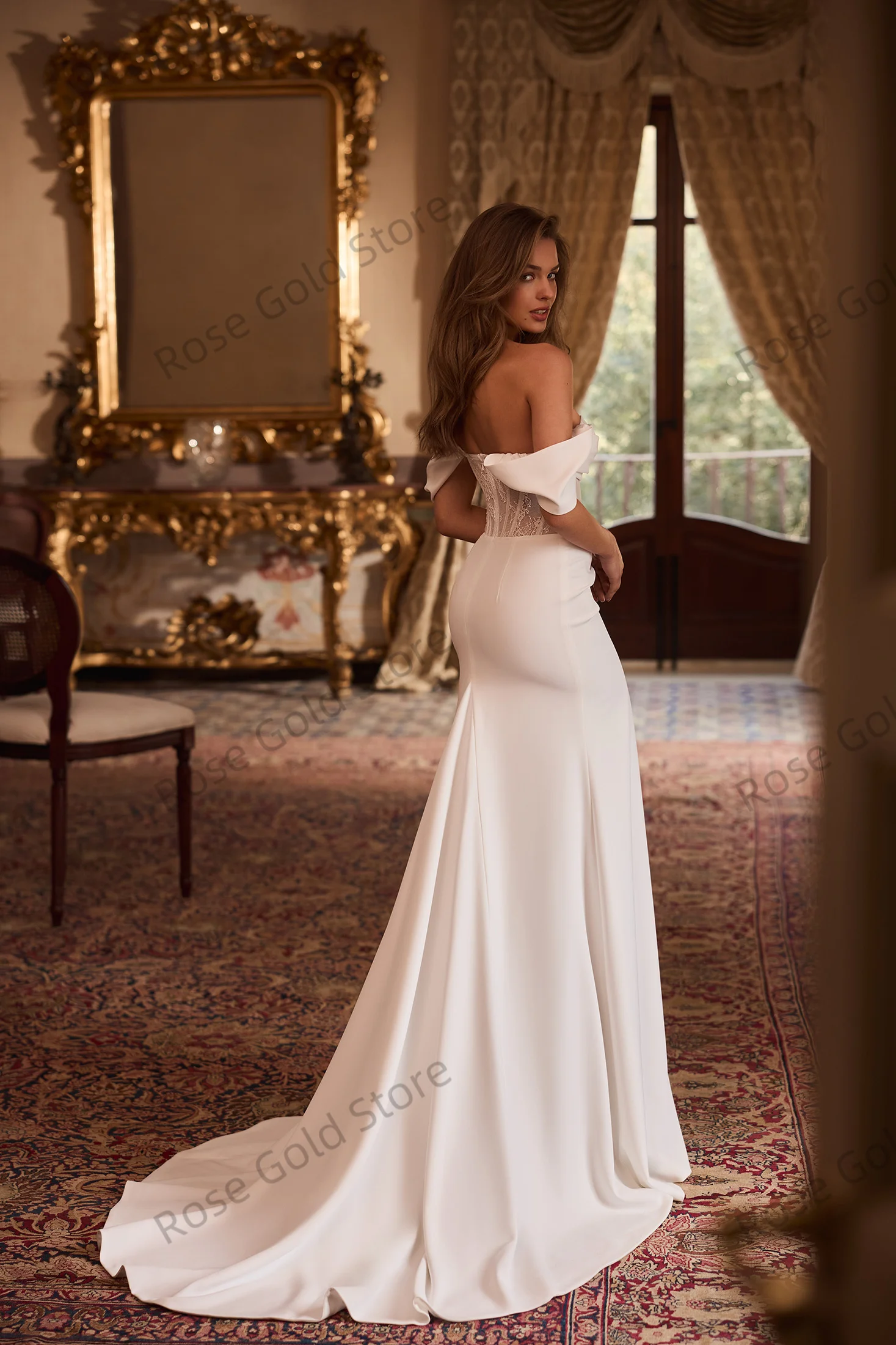 Vestidos de novia sencillos de sirena para mujer, vestidos de novia con escote en forma de corazón y hombros descubiertos con abertura lateral, batas de encaje personalizadas