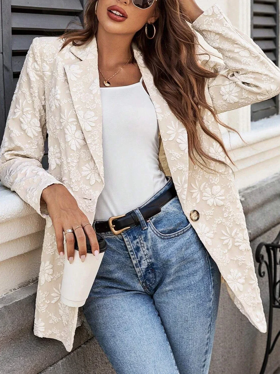 Yaminiya حفلة موضة خريف شتاء جديد بدلة جاكار زر واحد التخسيس مزاجه التنقل سترة العمل الملابس النسائية #4