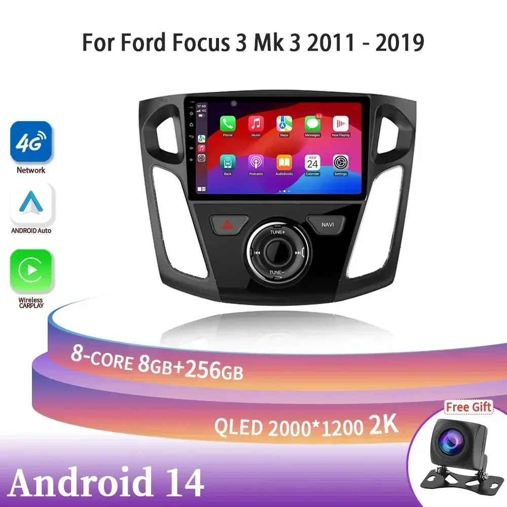 

Android 14 для Ford Focus 3 Mk3 2011-2019, головное устройство с экраном, беспроводная стереосистема Carplay, автомобильное радио, мультимедийная навигация, GPS 4G
