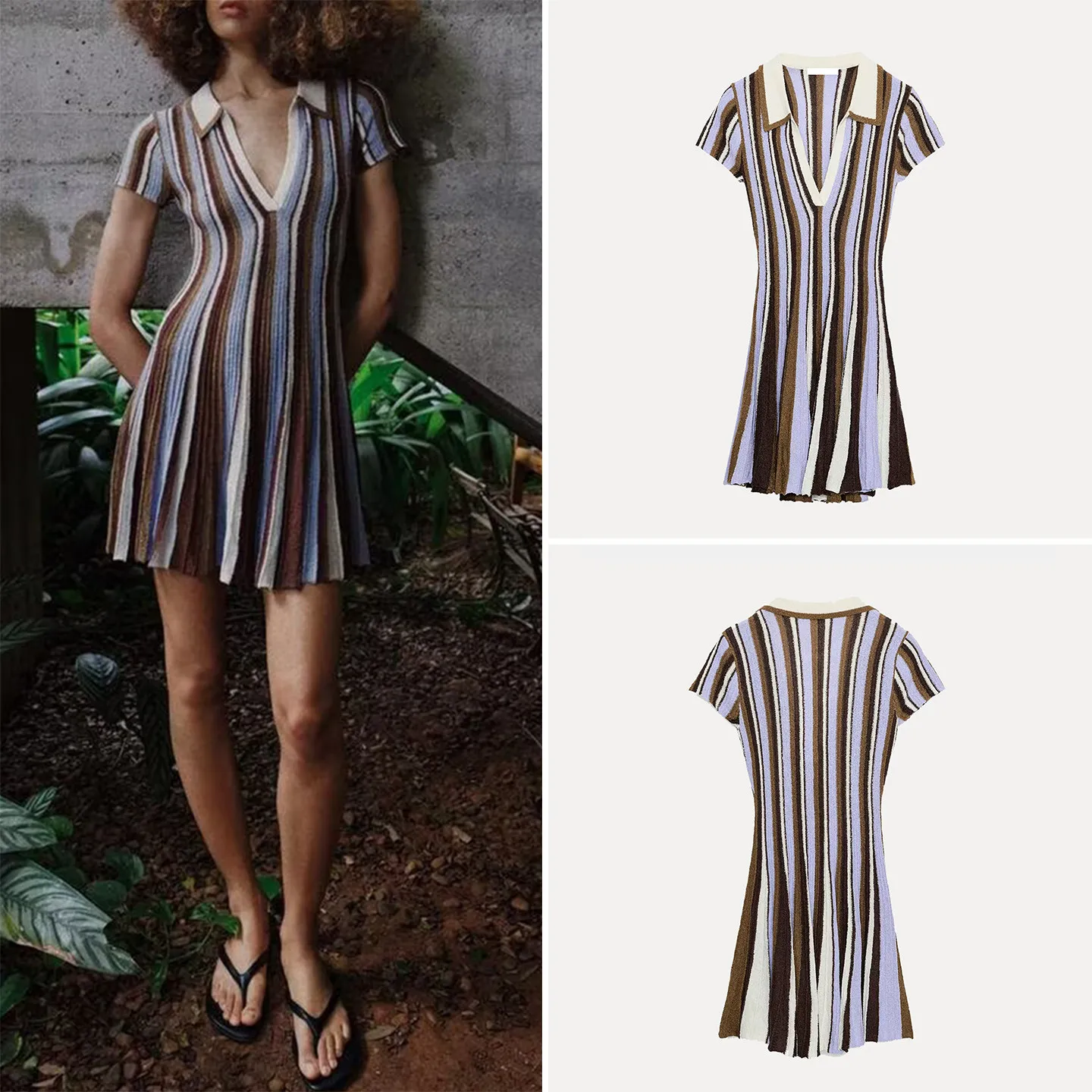 

Women's Summer 2026 Versatile Short Sleeve Shirt Collar Striped Dress ZADATA Brand Casual Daily Wear Other Material 100%