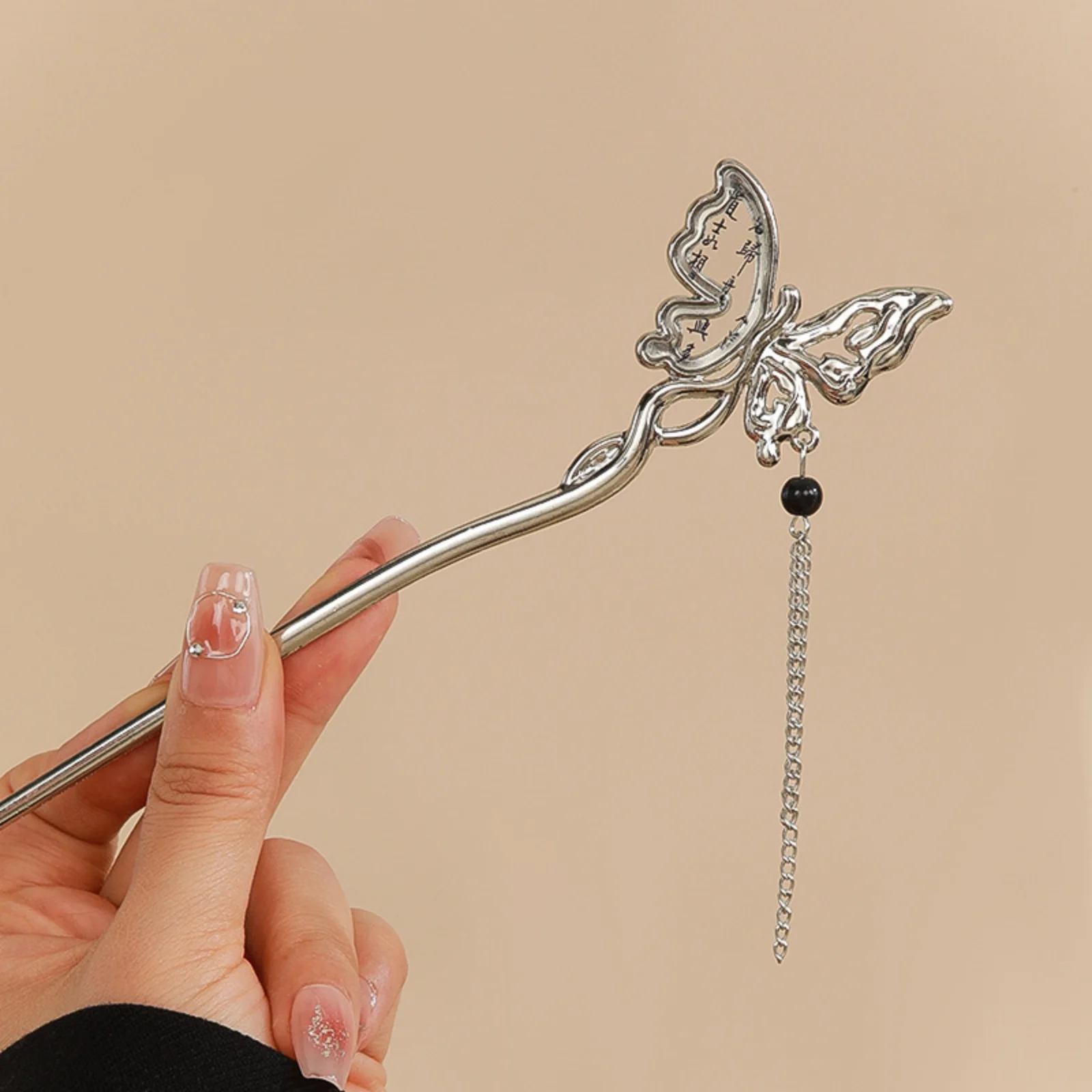 1 Stück chinesische Haarnadel-Kollektion, 6-teiliges Set mit Schmetterlings-, Rosen- und Halbmond-Designs, elegantes Quastendekor – Detail 8