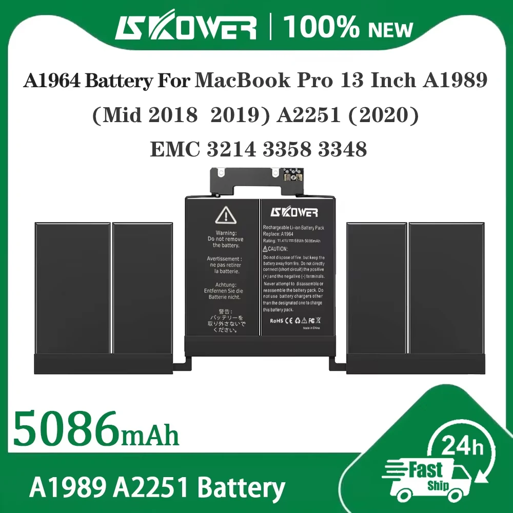 

SKOWER A1964 Laptop Battery For MacBook Pro 13 Inch A1989 (Mid 2018 2019) A2251 (2020) EMC 3214 3358 3348