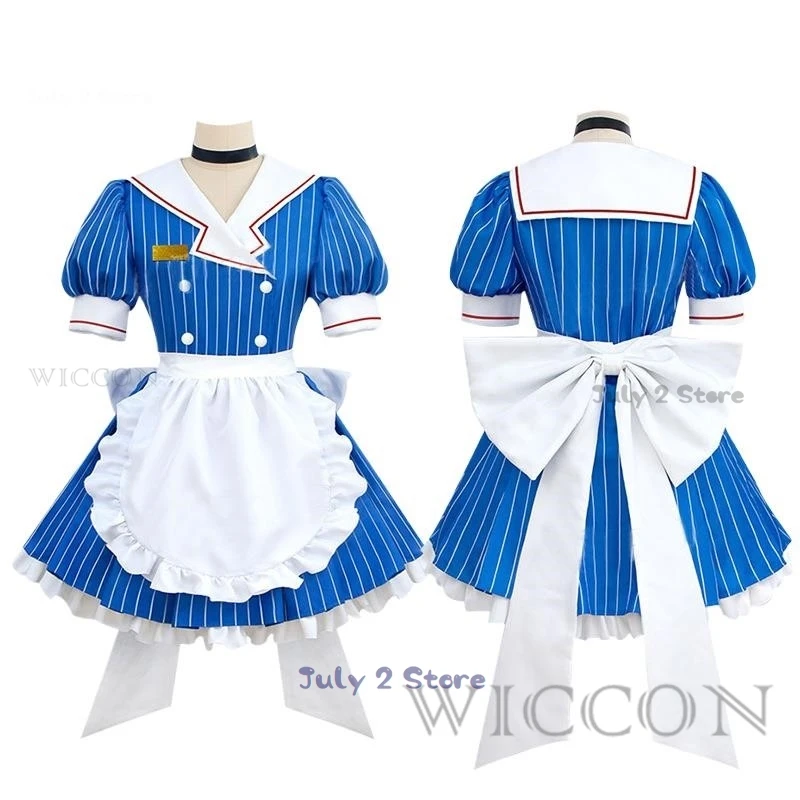 Project sekai Hypnotist Cosplay Costume Wig Miiku Kasane Teto Blue Striped Lolita Maid Dress Halloween Party Suit For Women Girl