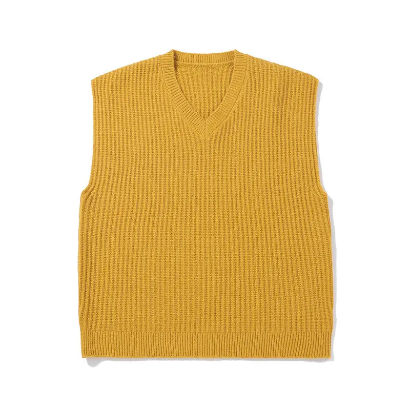 2023 Autumn and Winter V-neck Sweater Vest Men Solid Color Acrylic Sleeveless Ins College Style Harajuku Knitted Sweater Men