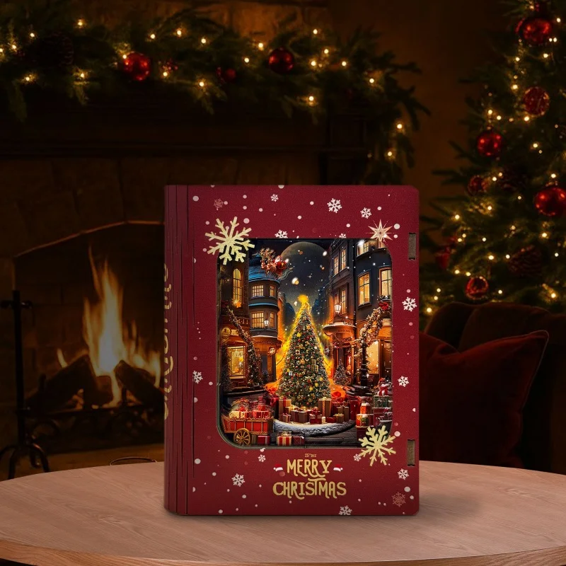 OUZEY Holiday Magic Library Modello fai da te - Puzzle 3D con angolo libro di Natale in legno, kit artigianale festivo per adolescenti