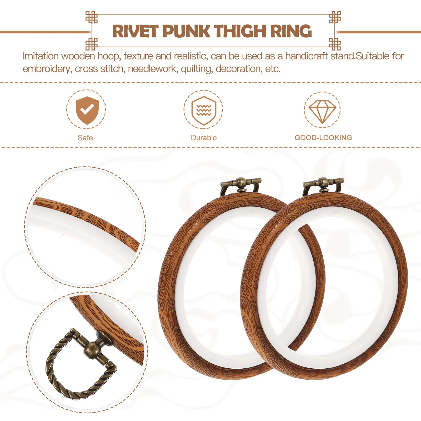 

2Pcs Plastic Embroidery Hoops Realistic Wood Grain Design for Cross Stitch Quilting Wall Hanging Ornament Making Sewing Craft