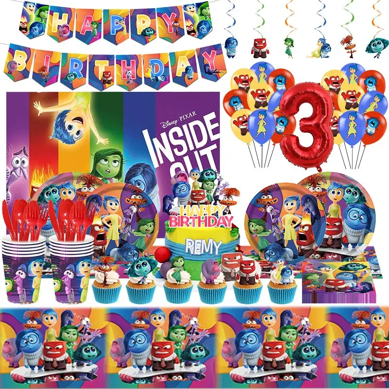 New Disney Inside Out 2 Decorazione di compleanno Festa da tavolo usa e getta Tazze Piatti Palloncini Baby Shower Forniture per feste per bambini