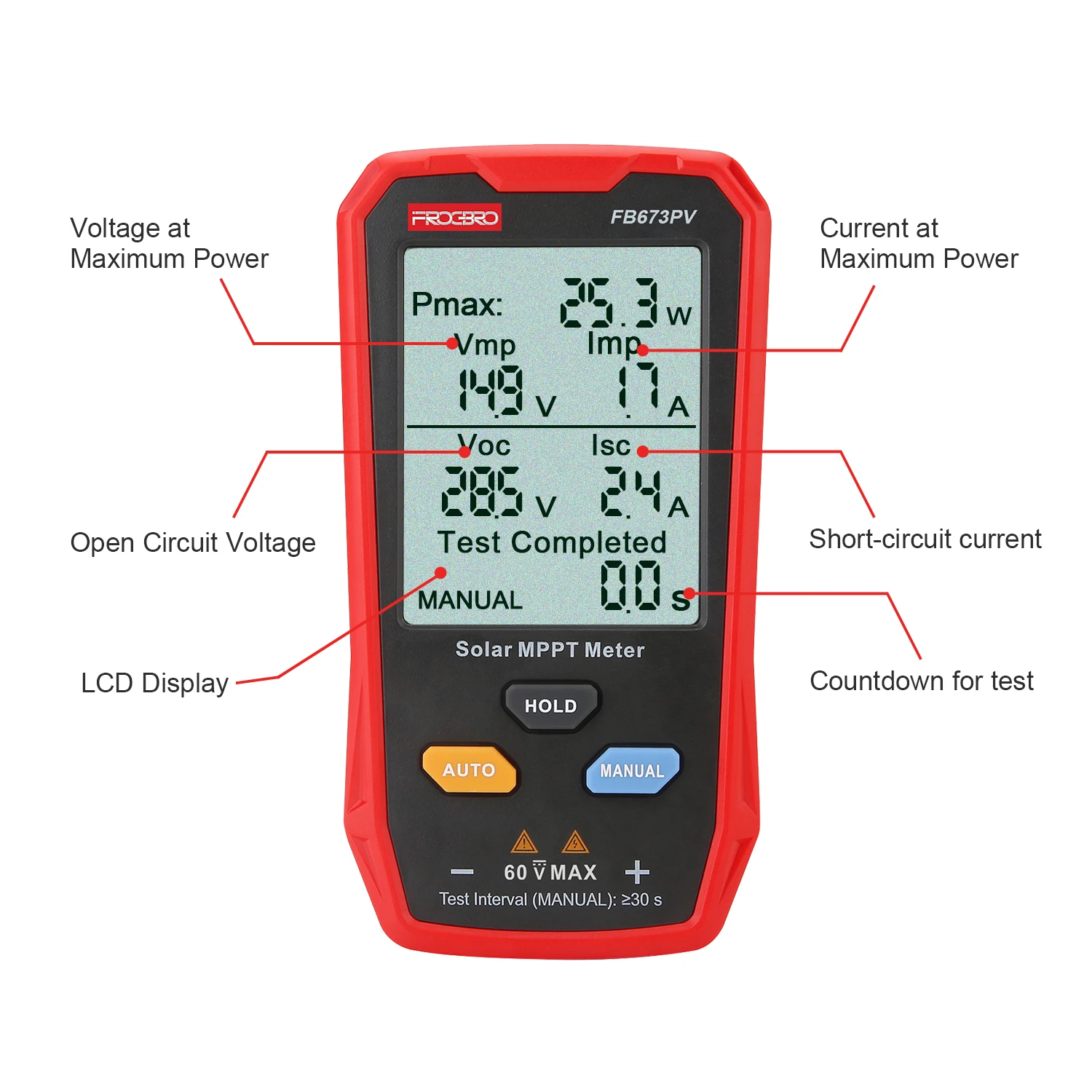 FB673PV PV Smart Current Voltage Power Tester Solar Panel Tester with Big LCD Screen Photovoltaic Multimeter