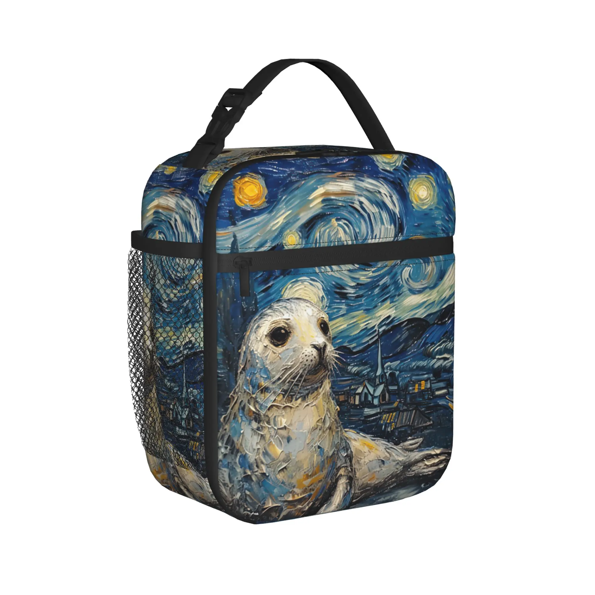 Neil the Seal Starry Night Thermal Insulated Lunch Bags for Office  Portable Food Container Bags Thermal Cooler Lunch Boxes