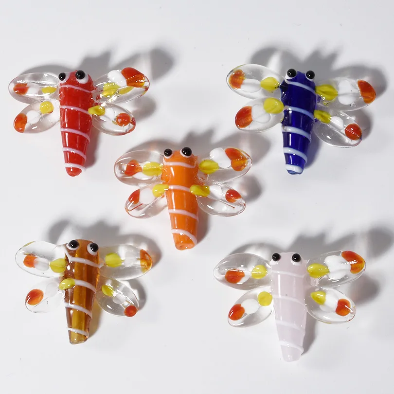 7pcs Clear Cartoon Simulation Stereo Animal Glass Dragonfly Glazed Beads Scattered Beads Diy Necklace Bracelet Accessories