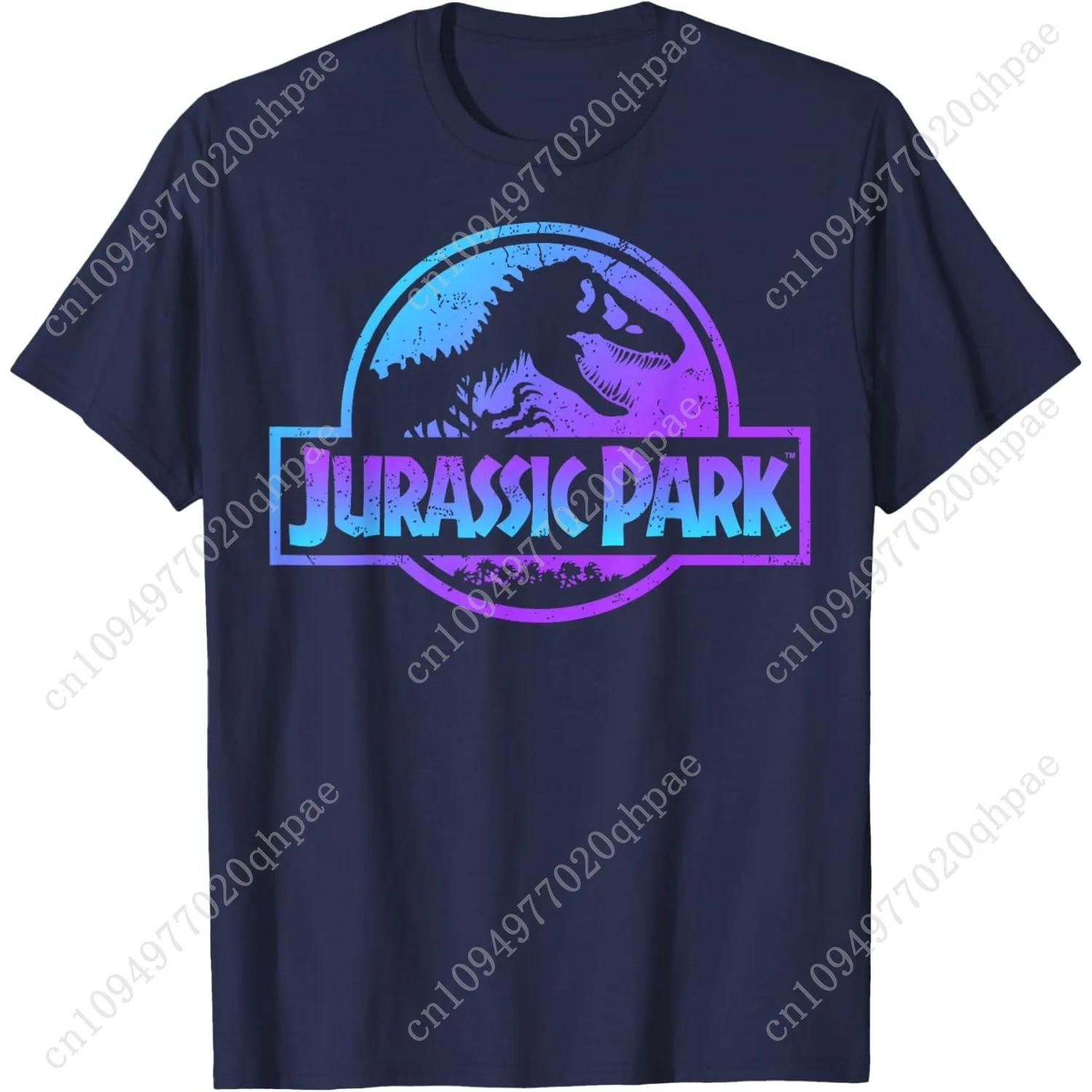 Jurassic Park Kurzarm-T-Shirt mit grafischem Fossil-Logo in Blau und Lila