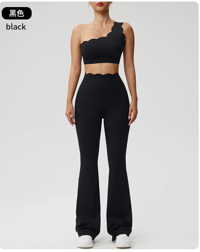 Yoga Zweiteiler Set Damen Unterwäsche Hochgeschnittene Schlankmachende Schlaghose Spitzen-Einband-BH Outdoor-Sport-Fitness-Anzüge – Detail 12