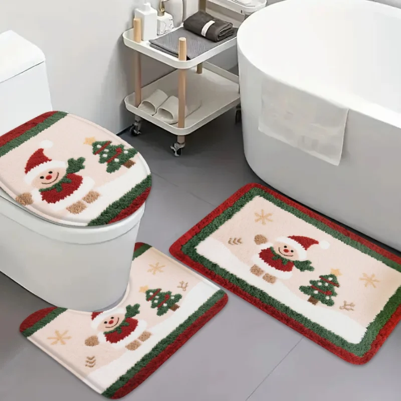 3 stücke Weihnachten Hirsch Badezimmer Eingang Tür Matte U-förmigen Wc Deckel Matte Bad Nicht-slip Matte Saugfähigen matte Wc Teppich
