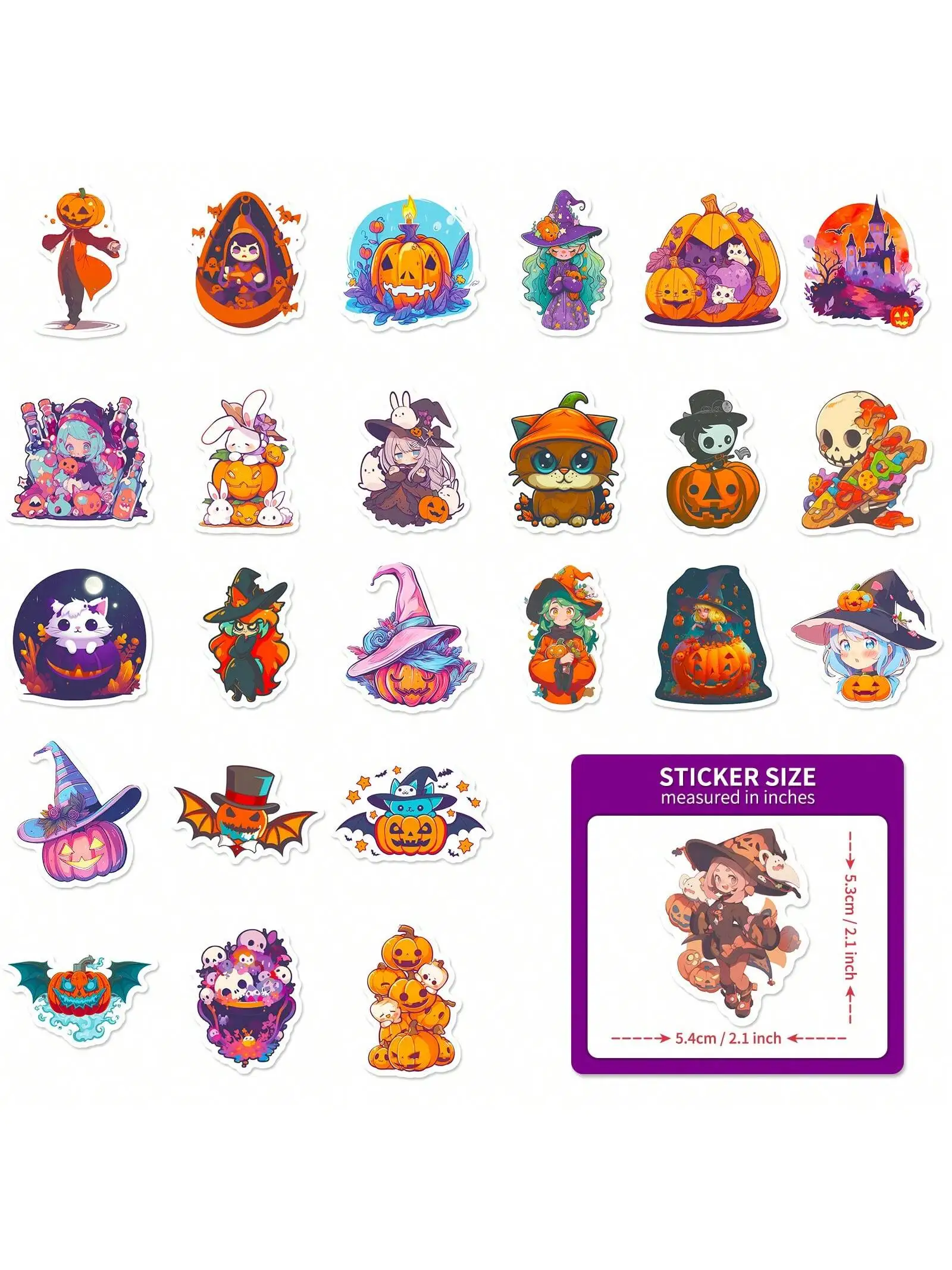 50 PCS Halloween Funny Anime Stickers for Kids - Pumpkin Midnight Castle Rave Party Decals DIY Laptop Scrapbook Car
