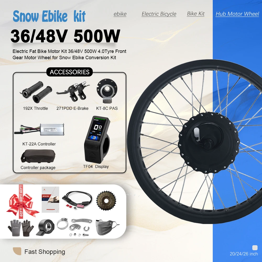 

Fat Bike Electric Motor Wheel Kit 36/48V 500W 20/24/26in 4.0 tire Front Wheel Drive Snow Bike Conversion Kit dropout 135-142mm
