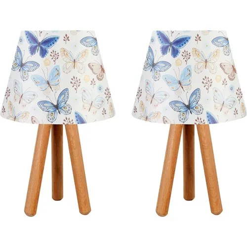 Bysay Dual 3 to Legged Tripod Wood Lampshade Table Lamp Blue Butterfly