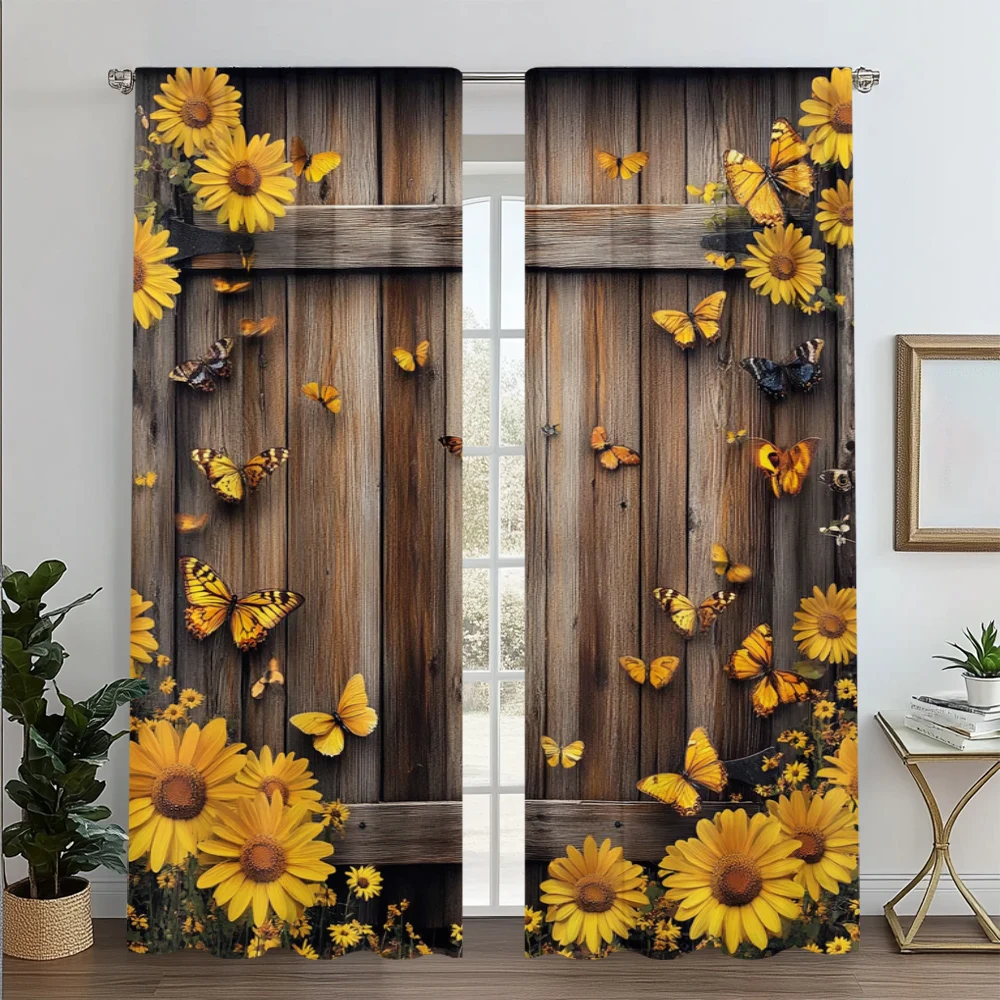 

2pc, Window Curtains Butterflies and Flowers Polyester,Without Electricity Holiday Decorations Applies to Classroom, Office