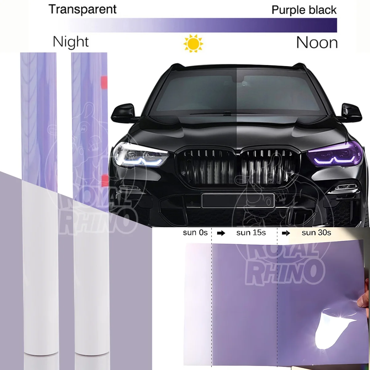 Transparent Intelligent Protection Film Repair Scratches Photochromic Modification Film TPU Headlight Film White To Black Purple view 3