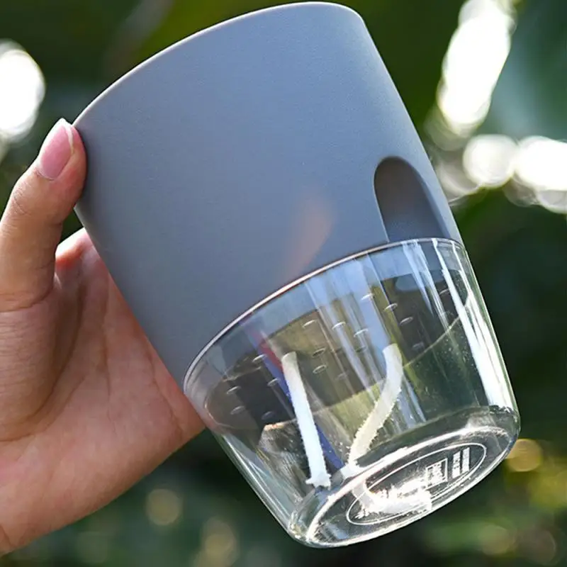 Transparent Double Layer Plastic Flower Pot Self Watering Flowerpot Cotton Rope Watering Small Plant Pot With Injection Port