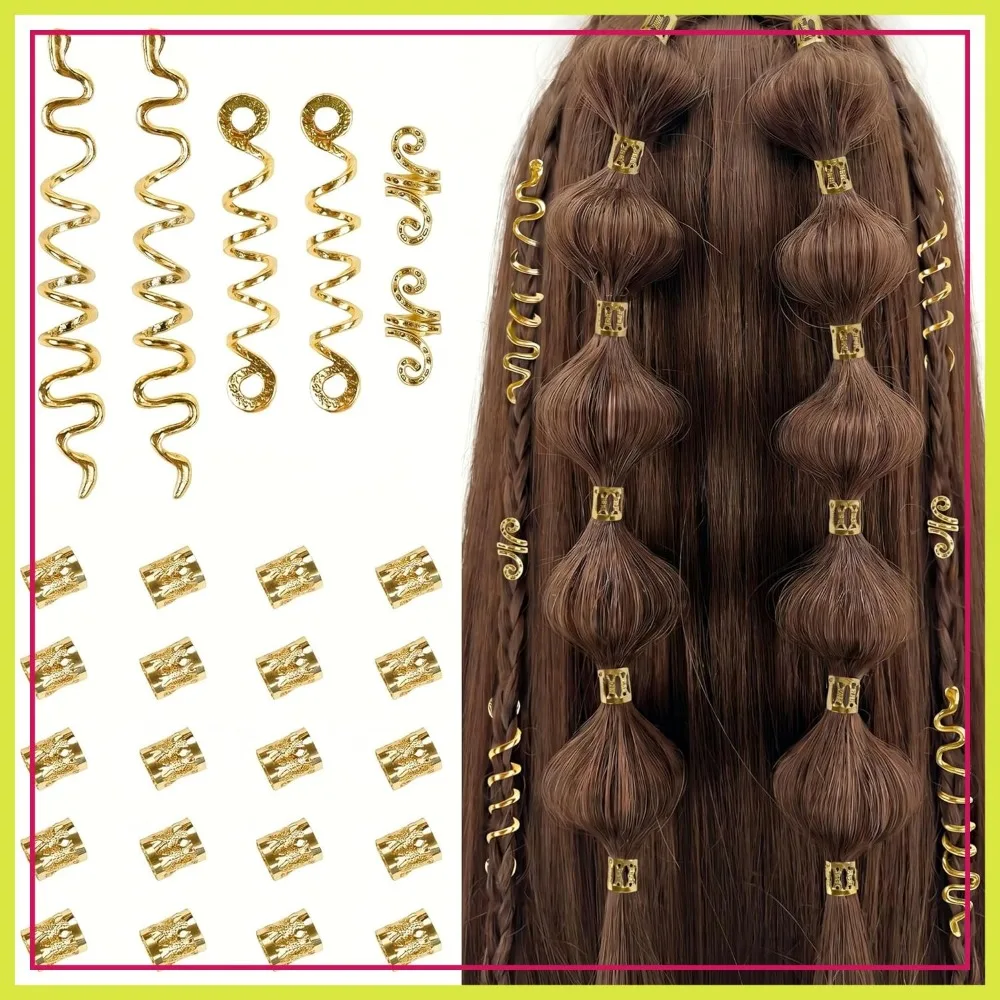 

26pcs Gold Hair Accessories for Braids Dreadlock Beads Snake Hair Clips Metal Jewelry