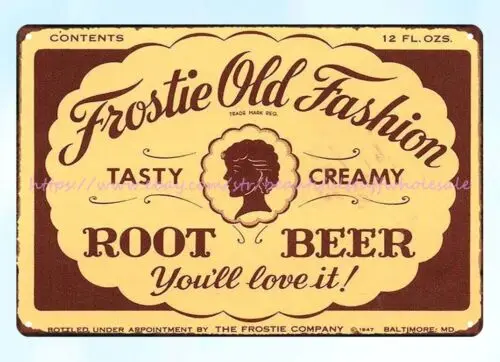 outdoor tavern garage 1947 Frostie Old Fashion Root Beer metal tin sign