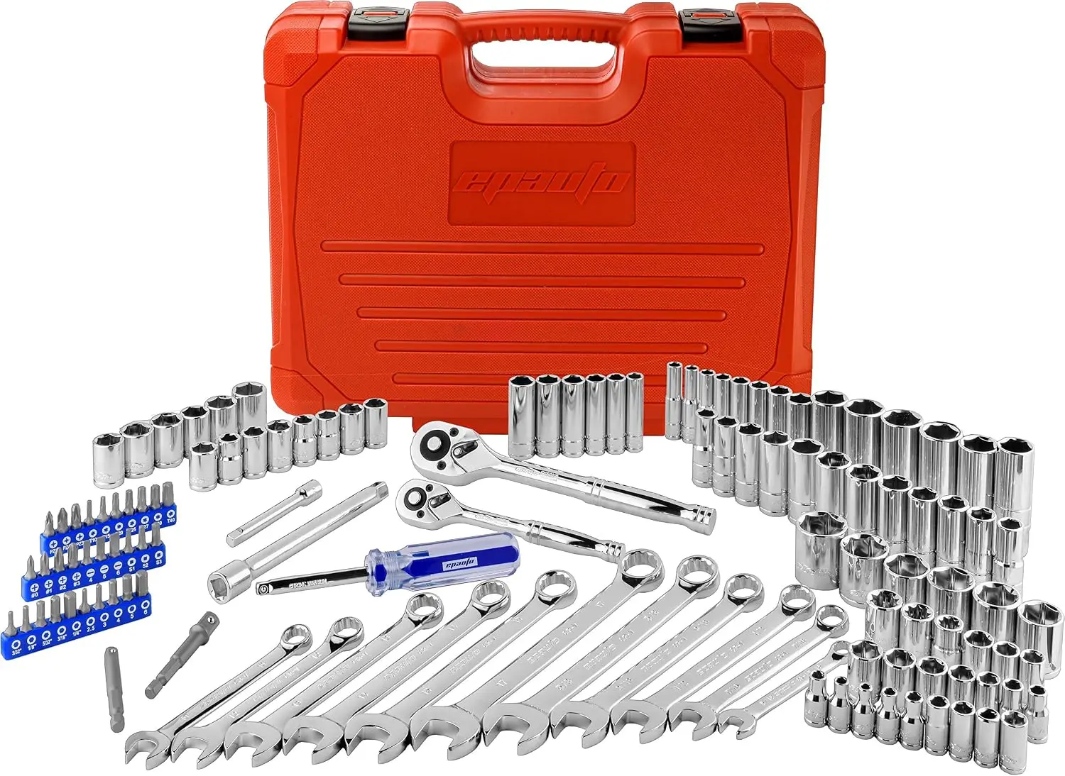 Mechanics Tool Set Drive Socket Wrench Ratchets, SAE/Metric, 122-Piece