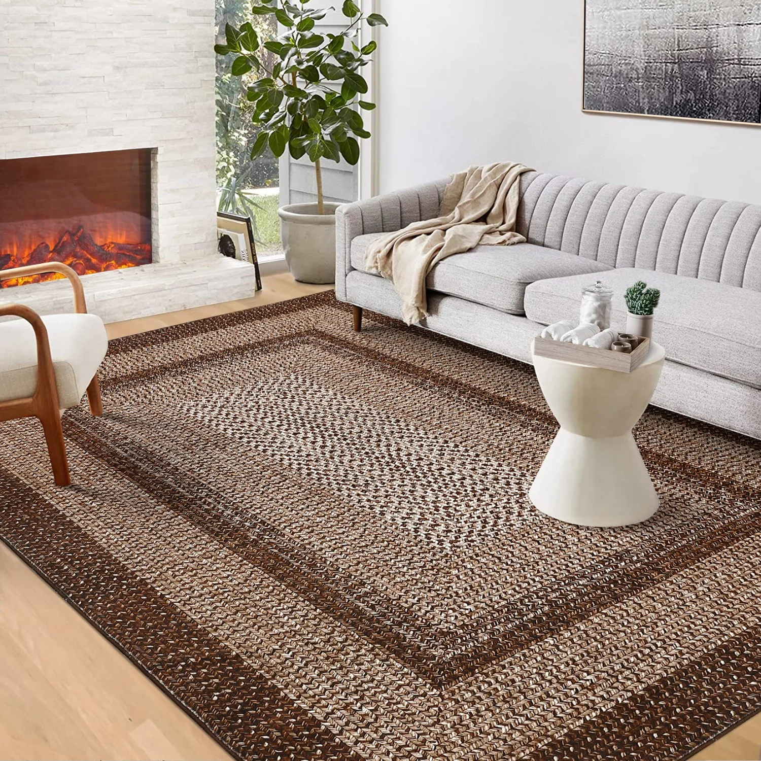 Alfombras lavables, alfombras grandes para sala de estar, alfombra antideslizante con estampado trenzado moderno, cubierta de suelo interior, alfombra decorativa para dormitorio