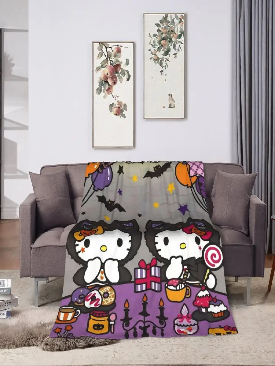 Hello Kitty Halloween Flannel Throw Blanket Soft Custom Quality Bedspread for Couch Chair Sofa Bed Perfect for Travel and Home