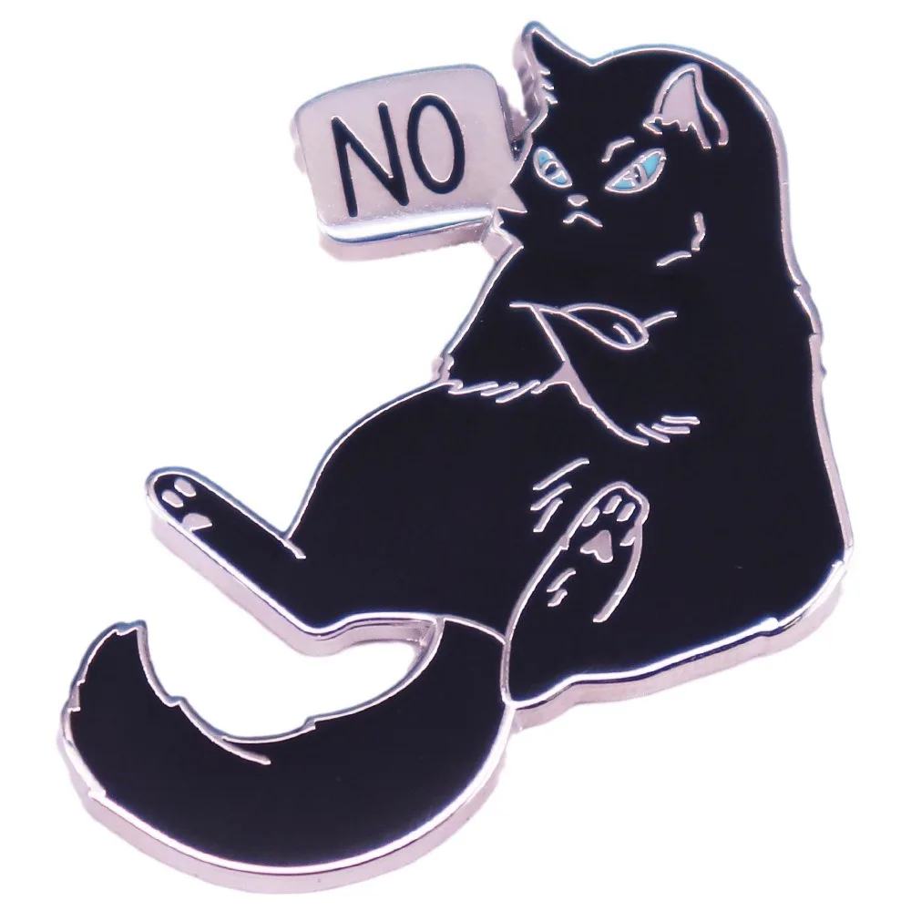 Grumpy Black Cat Enamel Pins Say No Lapel Badge Brooch Decoration Jewelry