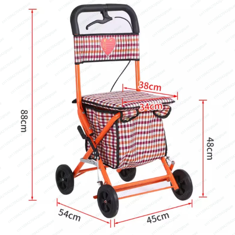 Mobility Vehicle Used for Both Sitting and Pushing, with Four Wheels for Grocery Shopping, A Folding Seat, and A Walking Cart