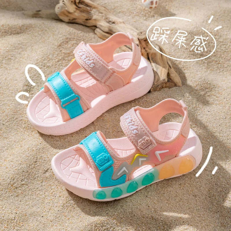 Children' Fashion Sport Sandals Geometric Patterns Breathable Wear-resistant Soft Shoes With Adjustable Velcro For Boys & Girls