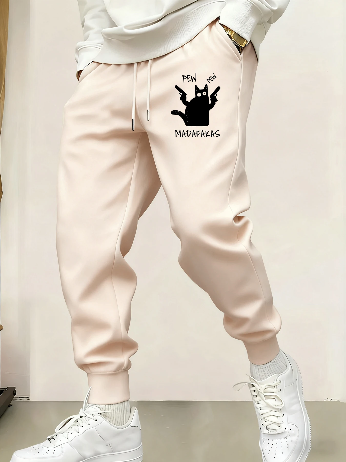 

Pew Madafakas A Cat Holding A Gun Prints Mans Sweatpants Y2K Pant Casual Jogging Britches Fashion Comfy All-Match Long Pants