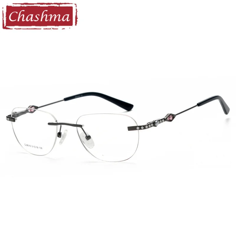 Chashma Lady Pure Titanium Eyeglasses Frameless Titan Frame Prescription Lentes Optics Quality Light Stones Eyewear Eye Glasses