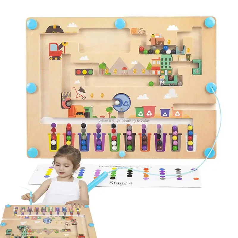 Magnetic Color Maze Wooden Color Matching Puzzle Board Thinking Logic Strategy Development Sensory Play Early Learning