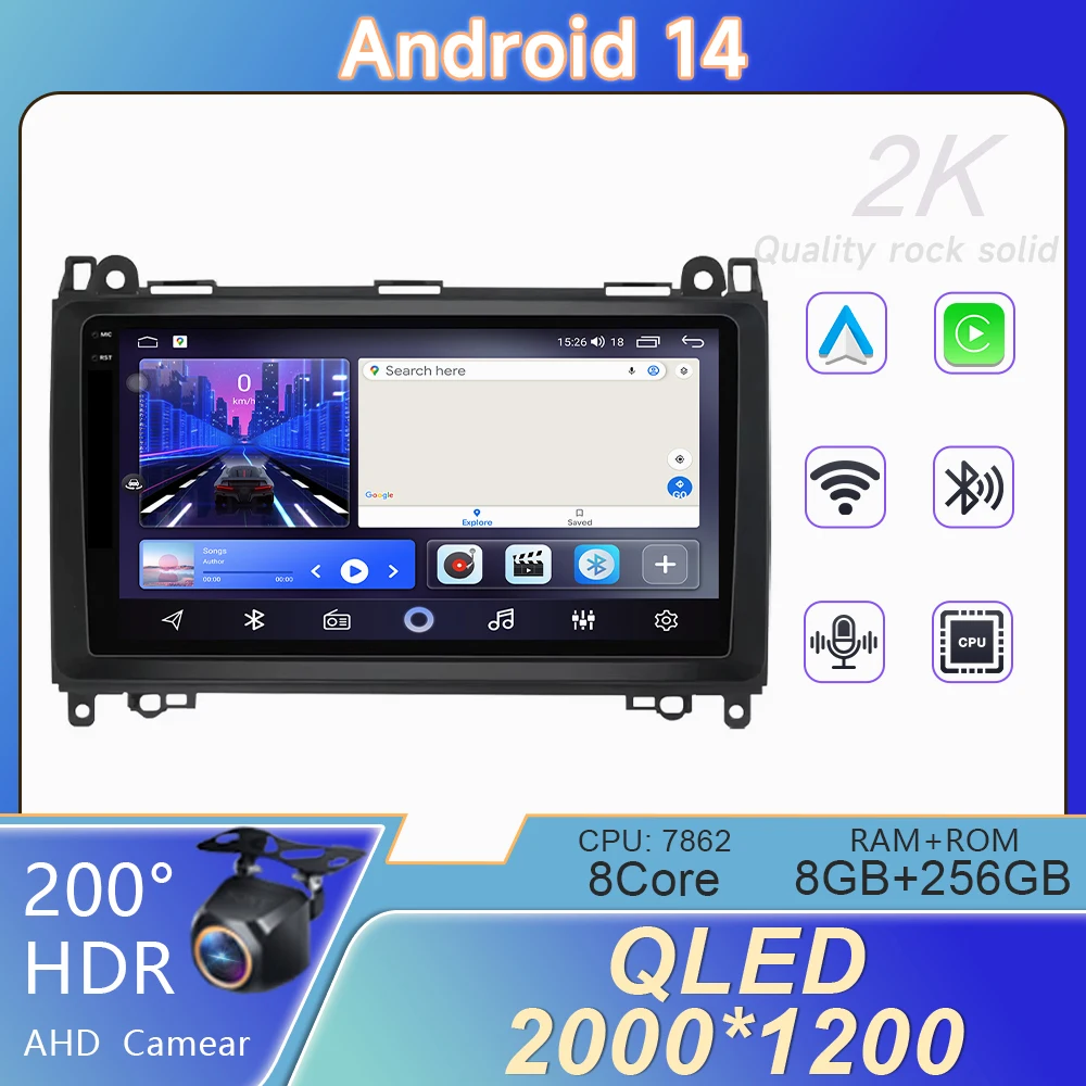 

5G WIFI For Mercedes Benz B200 Sprinter W906 W639 A B Class W169 W245 Viano Vito Android 14 Car Radio Carplay Auto Stereo Player