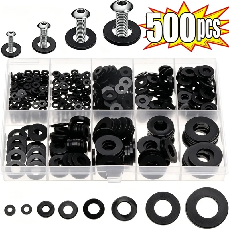 Multi-functional Nylon Flat Washer Set M2-M10 Black White Round Sealing Gaskets Insulation Wear Resistance Ring Bolts Fasteners