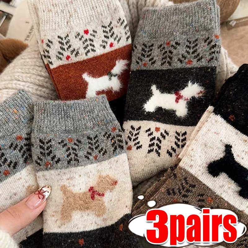 

1-3 пары рождественских носков с принтом собаки в стиле ретро, японские и корейские носки Ins, осенне-зимние теплые носки средней длины в этническом стиле