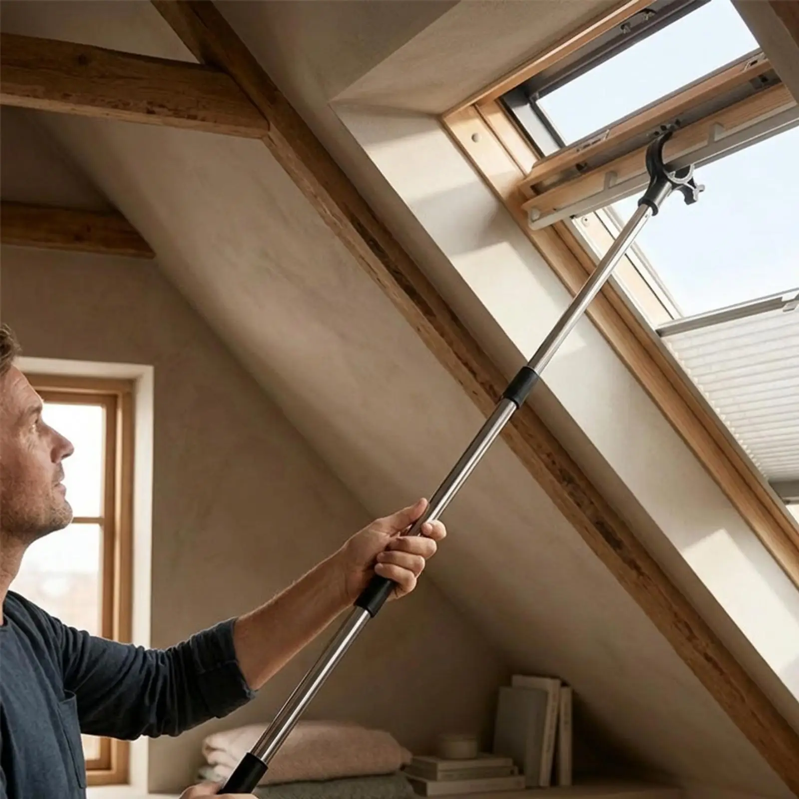 Skylight Pole with Hook Portable Compact Pole for Roof Window and Blinds Window Pole Opener for Cordless Window Blinds Shades