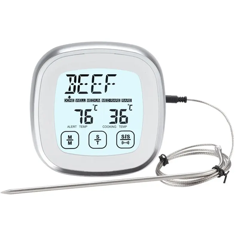 2X Digital Meat Thermometer For Grill - Oven Kitchen Cooking Instant Temperature Reader Gauge With Metal Wired Probes-AT36